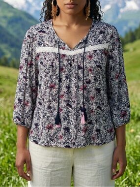 V-Neck Floral Print Top.